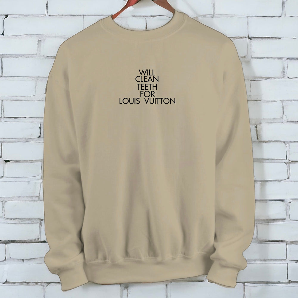 Will Clean Teeth For L Sweatshirt- Sand and Black Embroidery