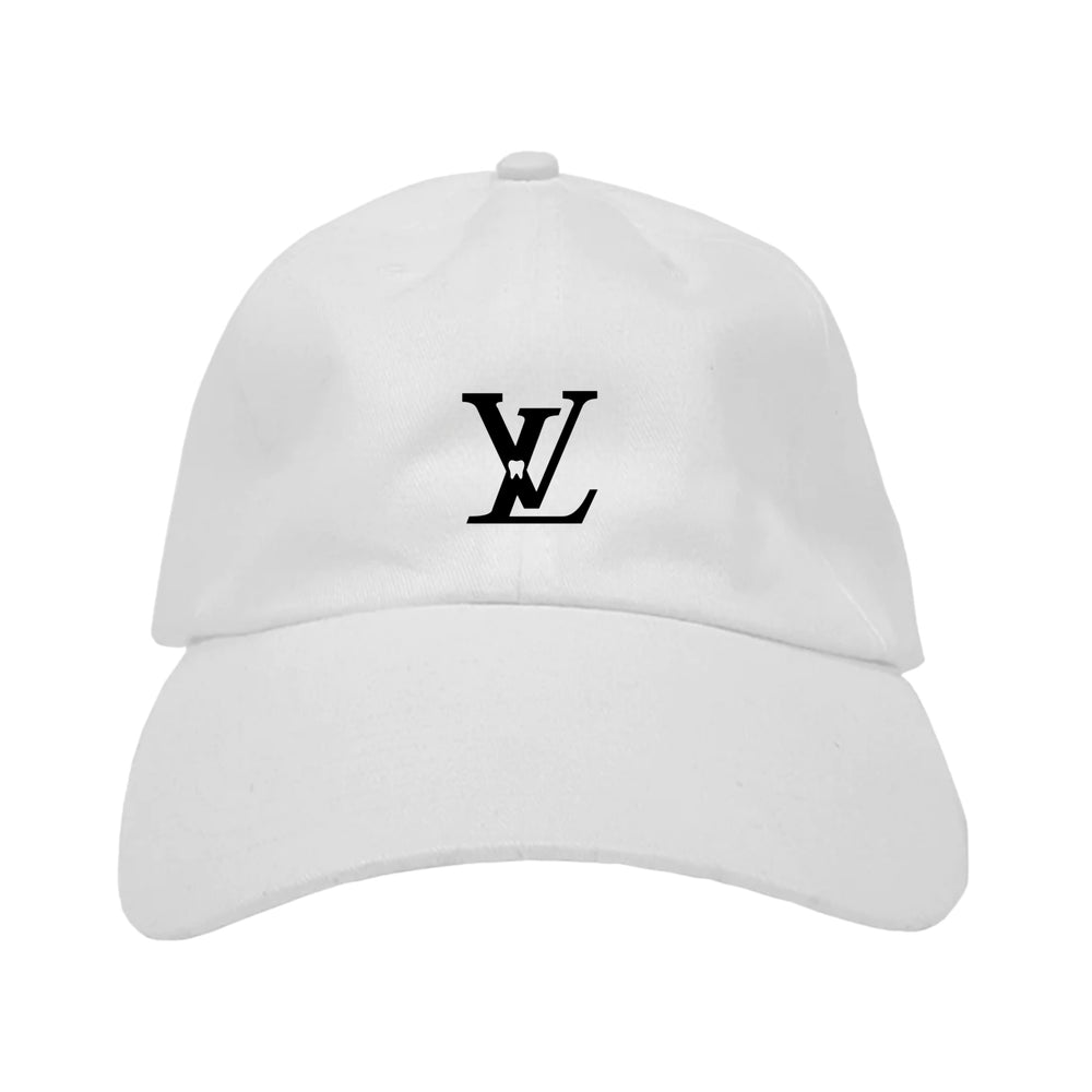 L Tooth White Dad Hat With Black Embroidery