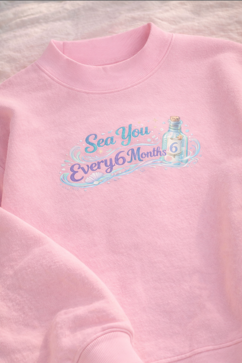 Sea You Every 6 Months Essential Fleece Mock-Neck Crew Sweatshirt