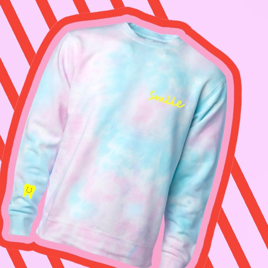 Happy Tooth Crewneck Cotton Candy Tie Dye