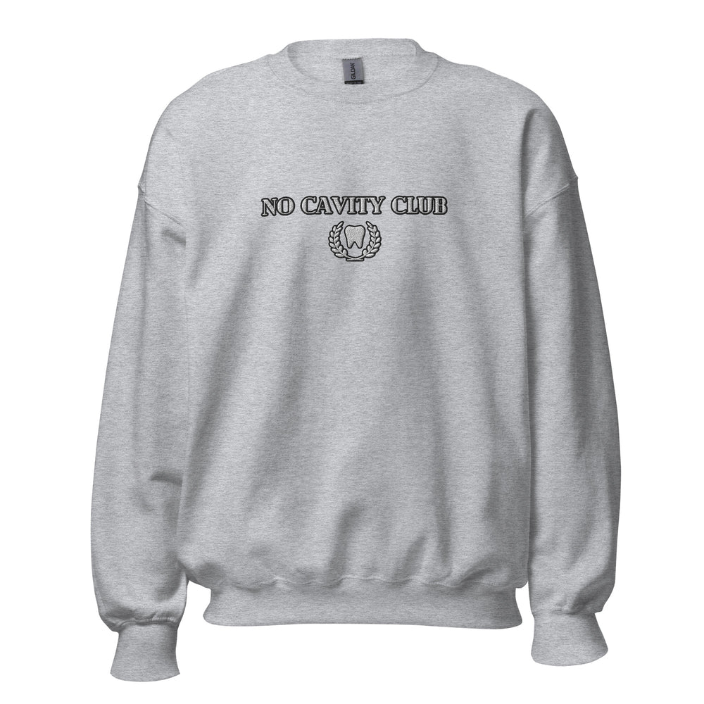 No Cavity Club Sweatshirt, Lux Font Embroidered Black and White