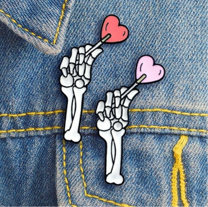 Skeleton Hand Heart Lollipop Pin