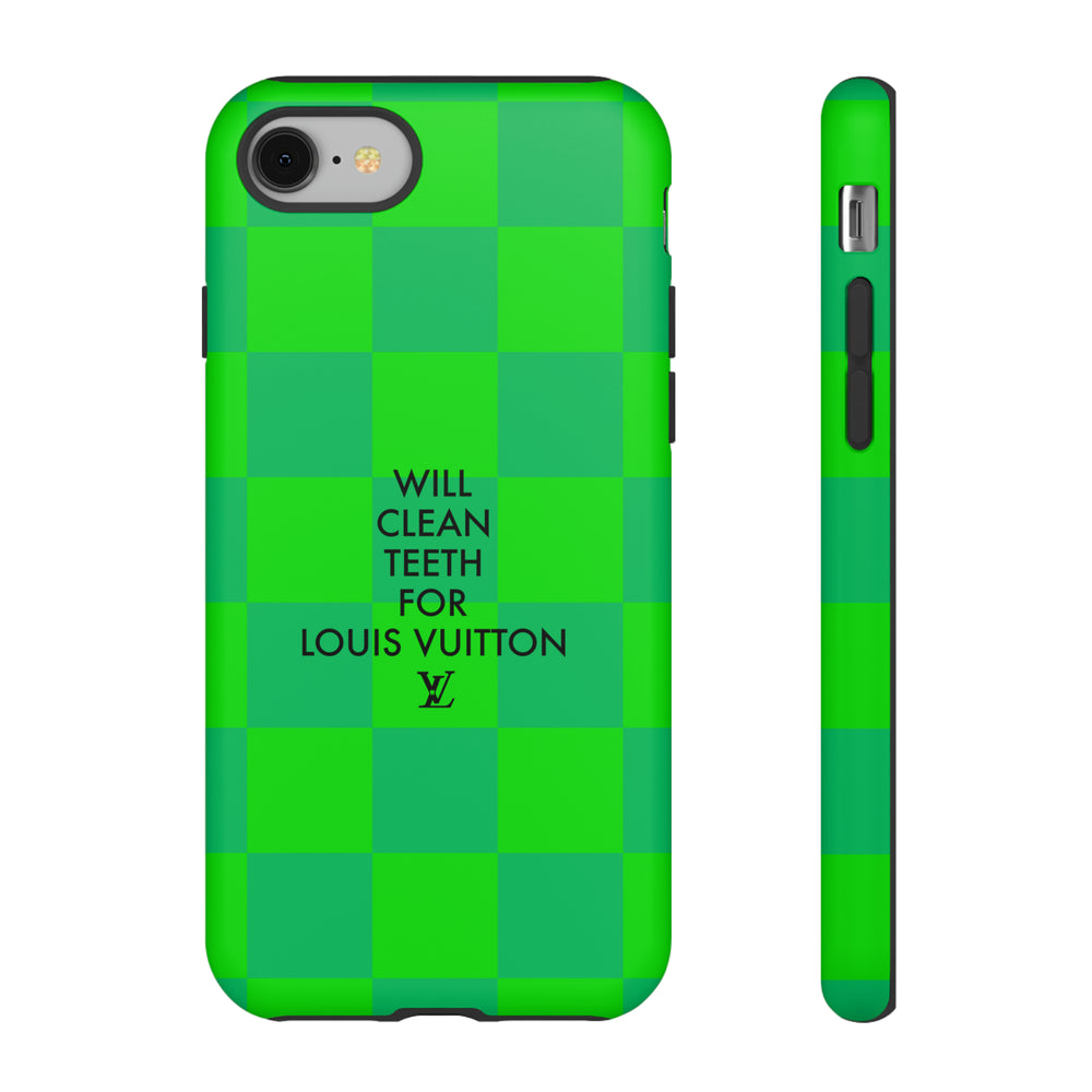 Will Clean Teeth For L Tough Cell Phone Case -Green Check