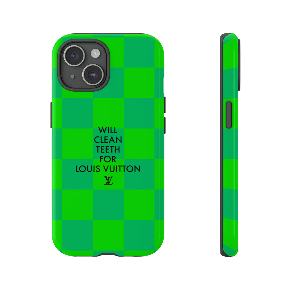 Will Clean Teeth For L Tough Cell Phone Case -Green Check