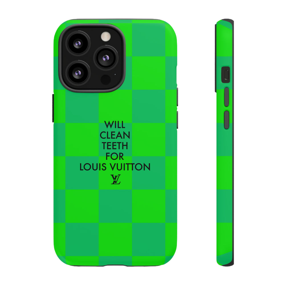 Will Clean Teeth For L Tough Cell Phone Case -Green Check