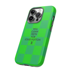 Will Clean Teeth For L Tough Cell Phone Case -Green Check