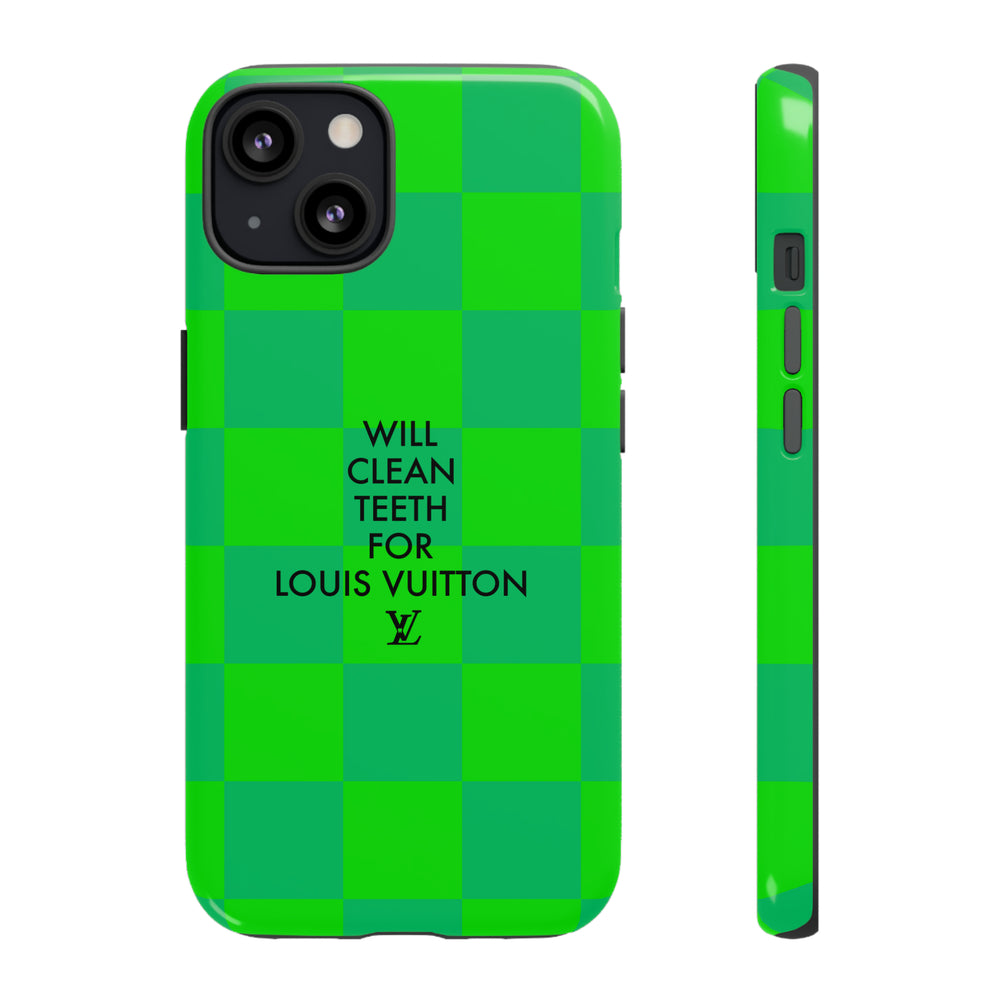 Will Clean Teeth For L Tough Cell Phone Case -Green Check