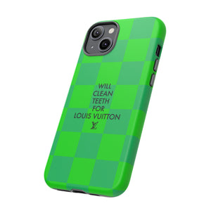 Will Clean Teeth For L Tough Cell Phone Case -Green Check