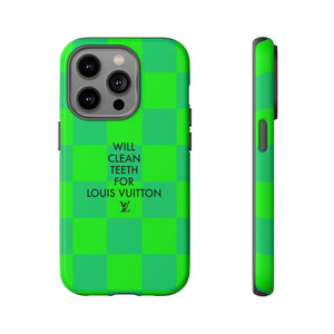 Will Clean Teeth For L Tough Cell Phone Case -Green Check