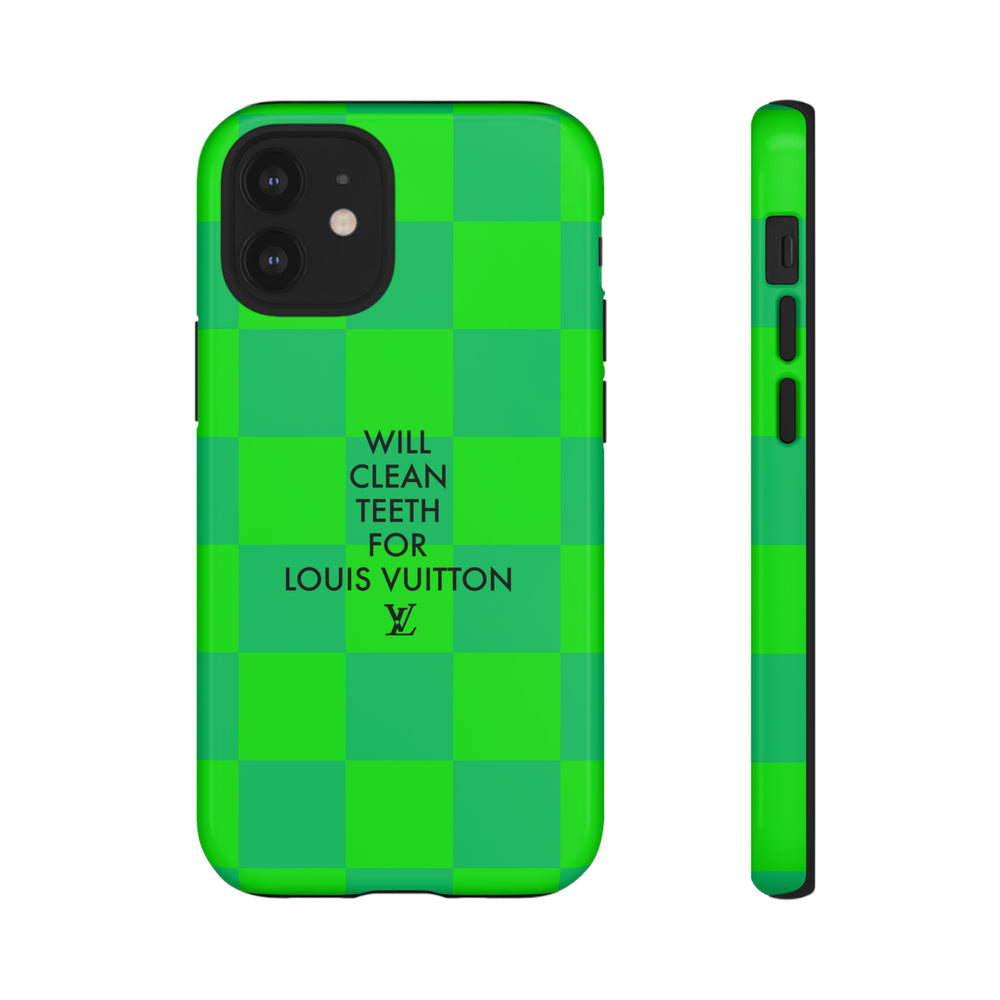 Will Clean Teeth For L Tough Cell Phone Case -Green Check