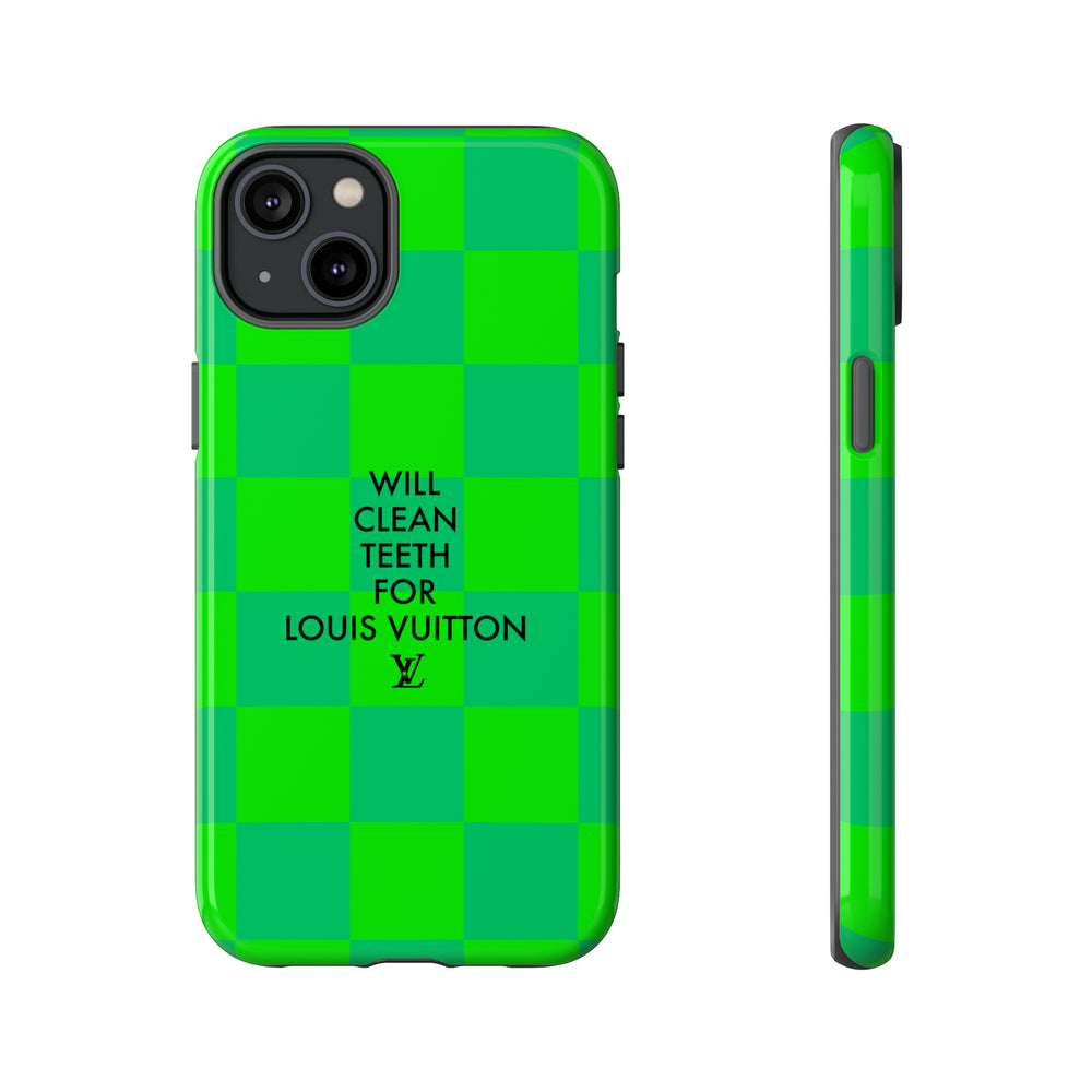 Will Clean Teeth For L Tough Cell Phone Case -Green Check