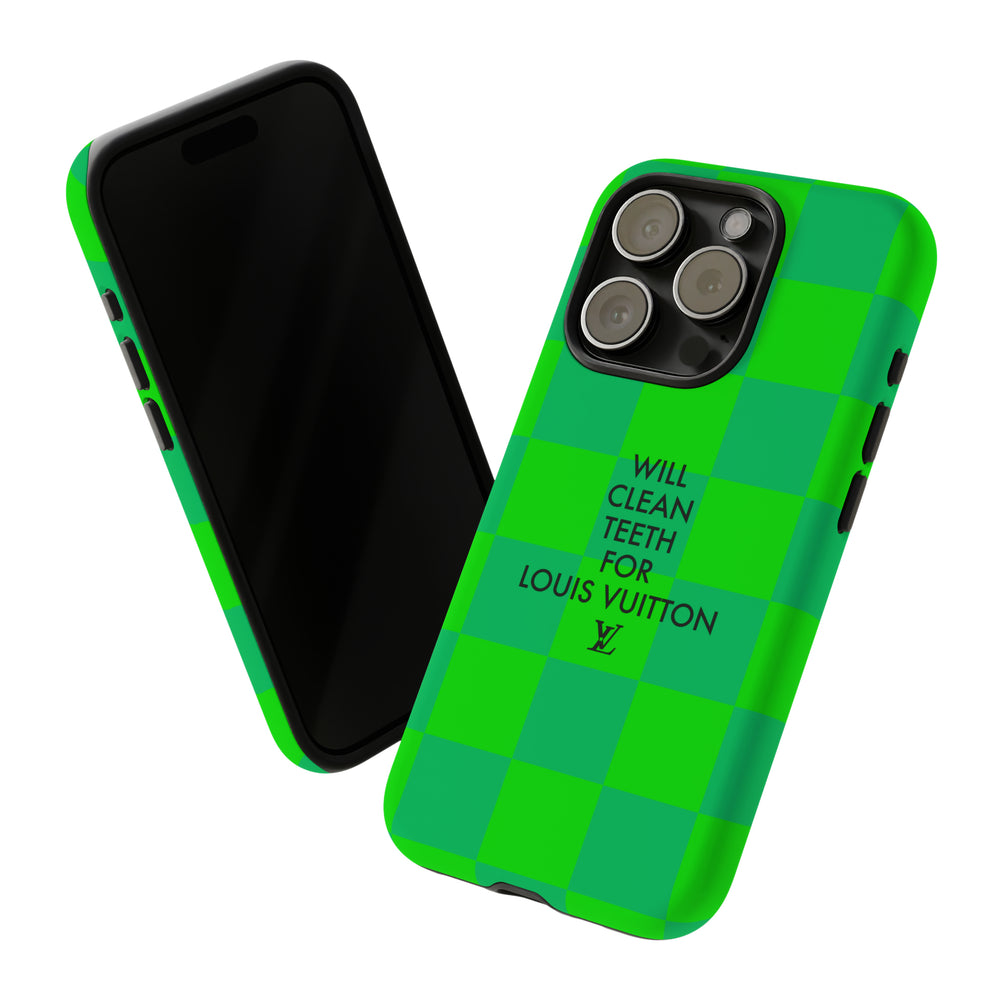 Will Clean Teeth For L Tough Cell Phone Case -Green Check