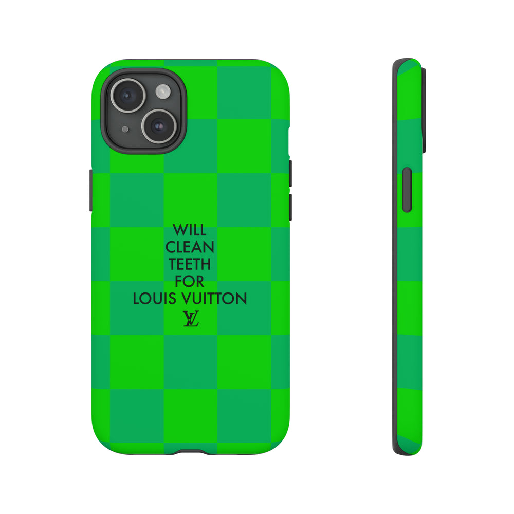 Will Clean Teeth For L Tough Cell Phone Case -Green Check