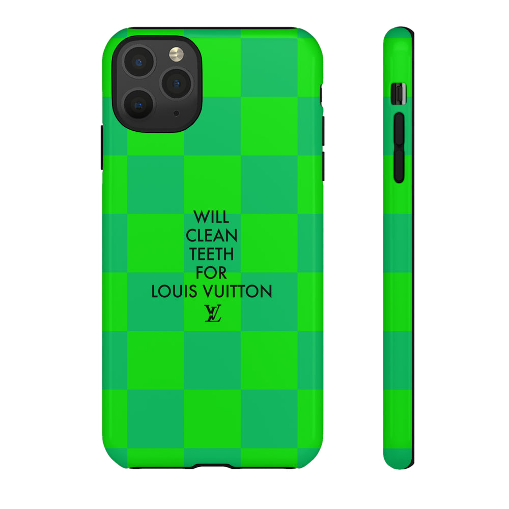 Will Clean Teeth For L Tough Cell Phone Case -Green Check