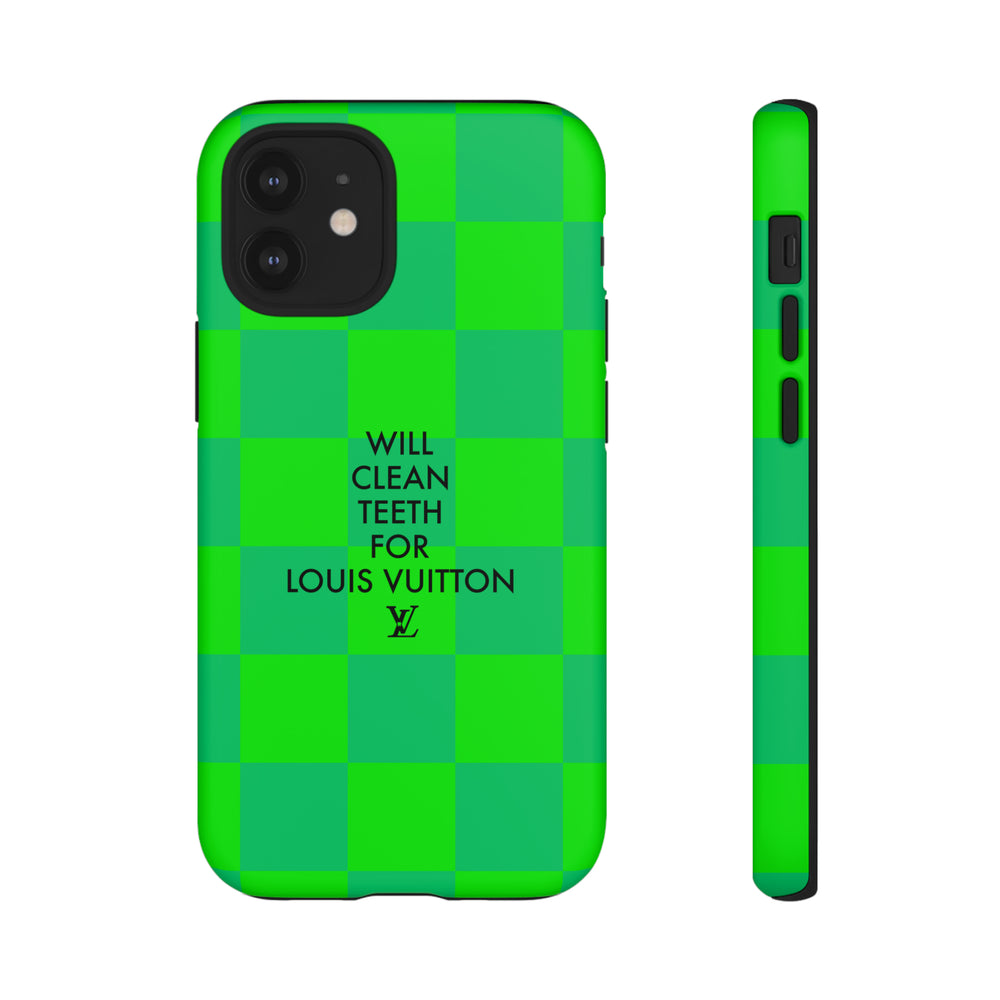 Will Clean Teeth For L Tough Cell Phone Case -Green Check