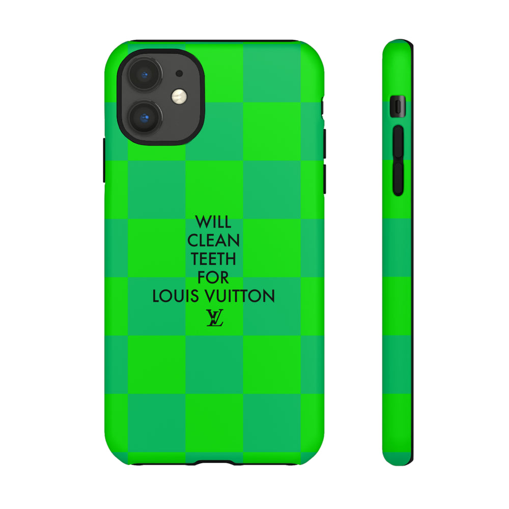 Will Clean Teeth For L Tough Cell Phone Case -Green Check