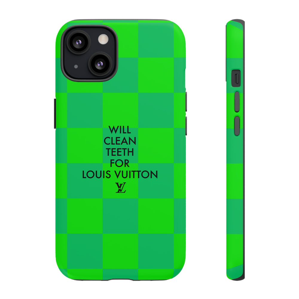 Will Clean Teeth For L Tough Cell Phone Case -Green Check