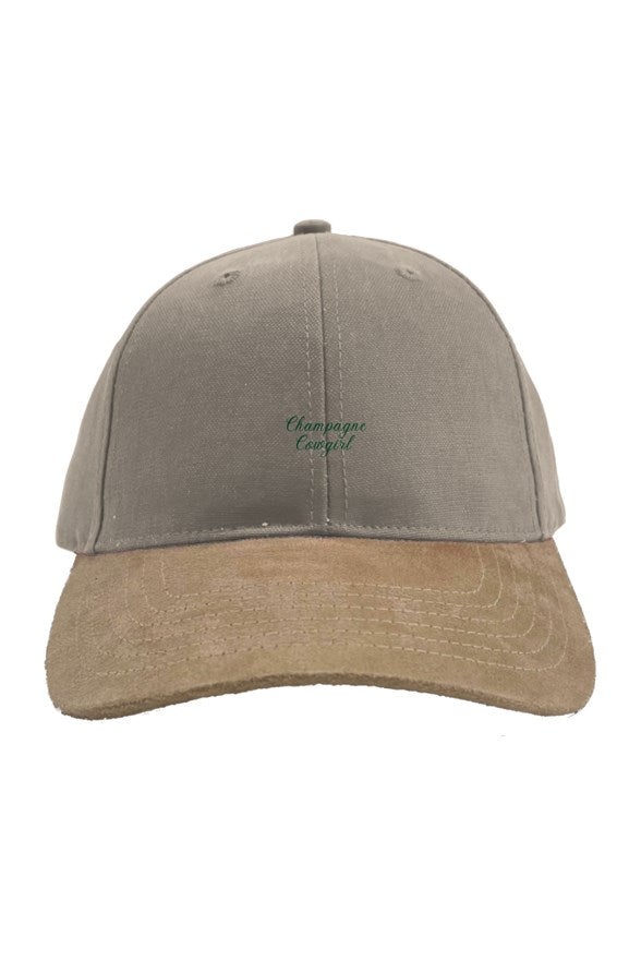 Champagne Cowgirl Embroidered Faux Suede Bill Cap- Neutral