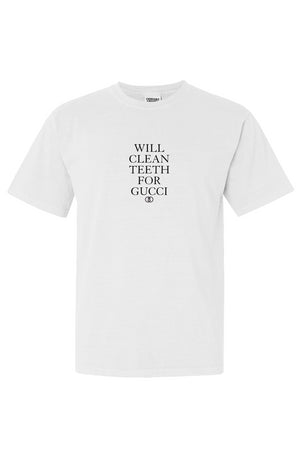 Will Clean Teeth For G Printed Heavyweight White T Shirt