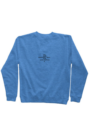 Whitening For L Blue Heather Sweatshirt- black embroidery