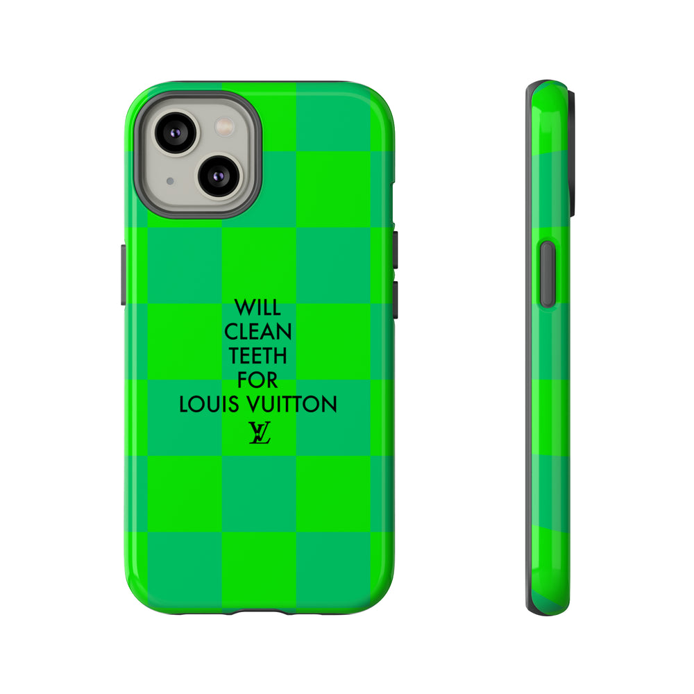 Will Clean Teeth For L Tough Cell Phone Case -Green Check