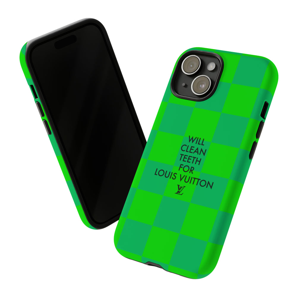 Will Clean Teeth For L Tough Cell Phone Case -Green Check