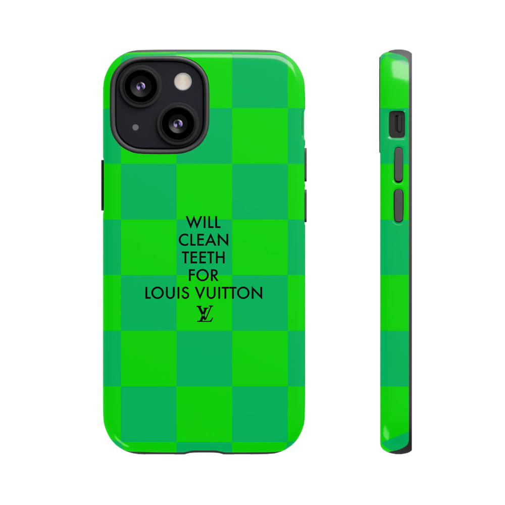 Will Clean Teeth For L Tough Cell Phone Case -Green Check