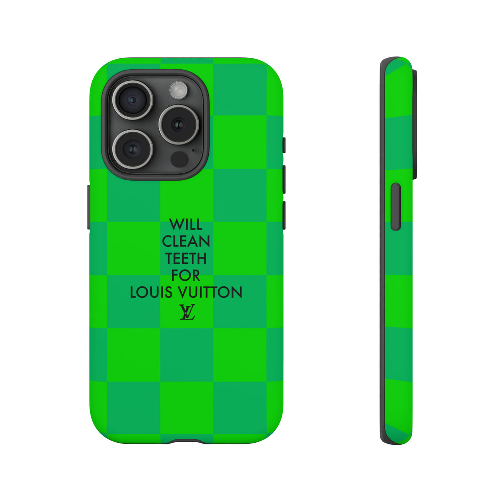 Will Clean Teeth For L Tough Cell Phone Case -Green Check