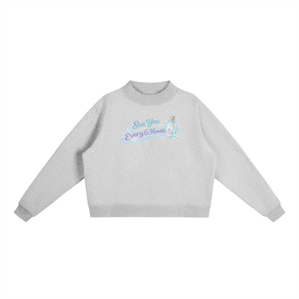 完売★L★SEA (JUICY-FRESH) CREW NECK / GREY Sea You Every 6 Months Essential Fleece Mock-Neck Crew Sweatshirt