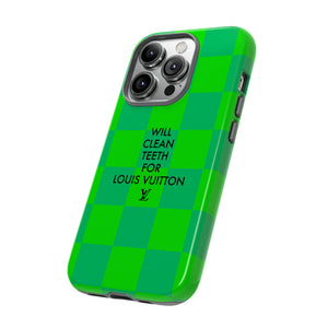 Will Clean Teeth For L Tough Cell Phone Case -Green Check