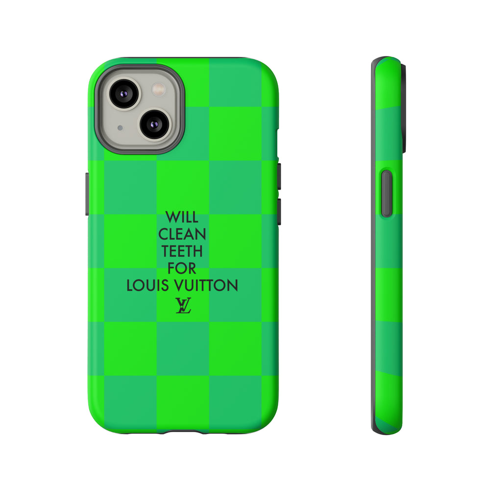 Will Clean Teeth For L Tough Cell Phone Case -Green Check