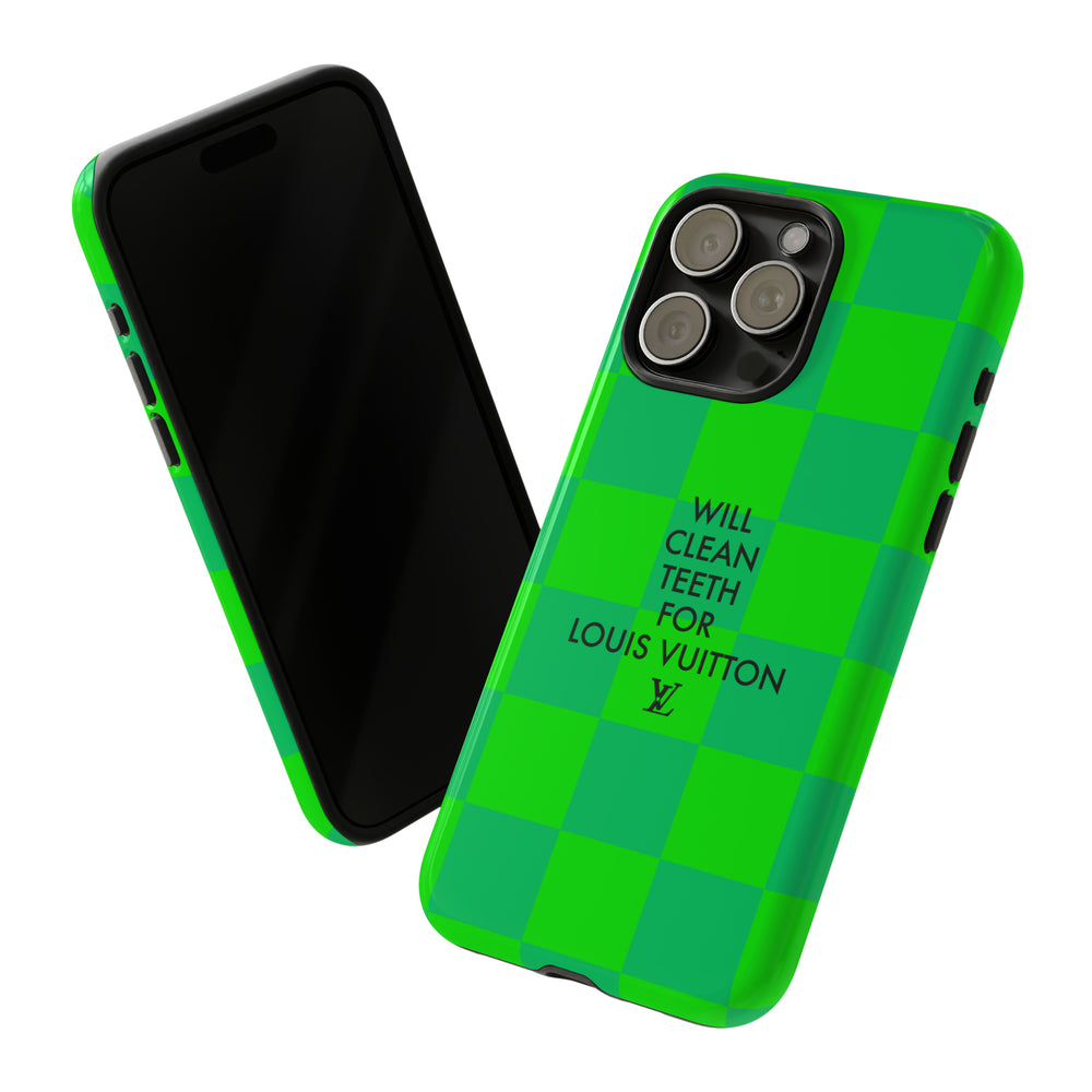 Will Clean Teeth For L Tough Cell Phone Case -Green Check