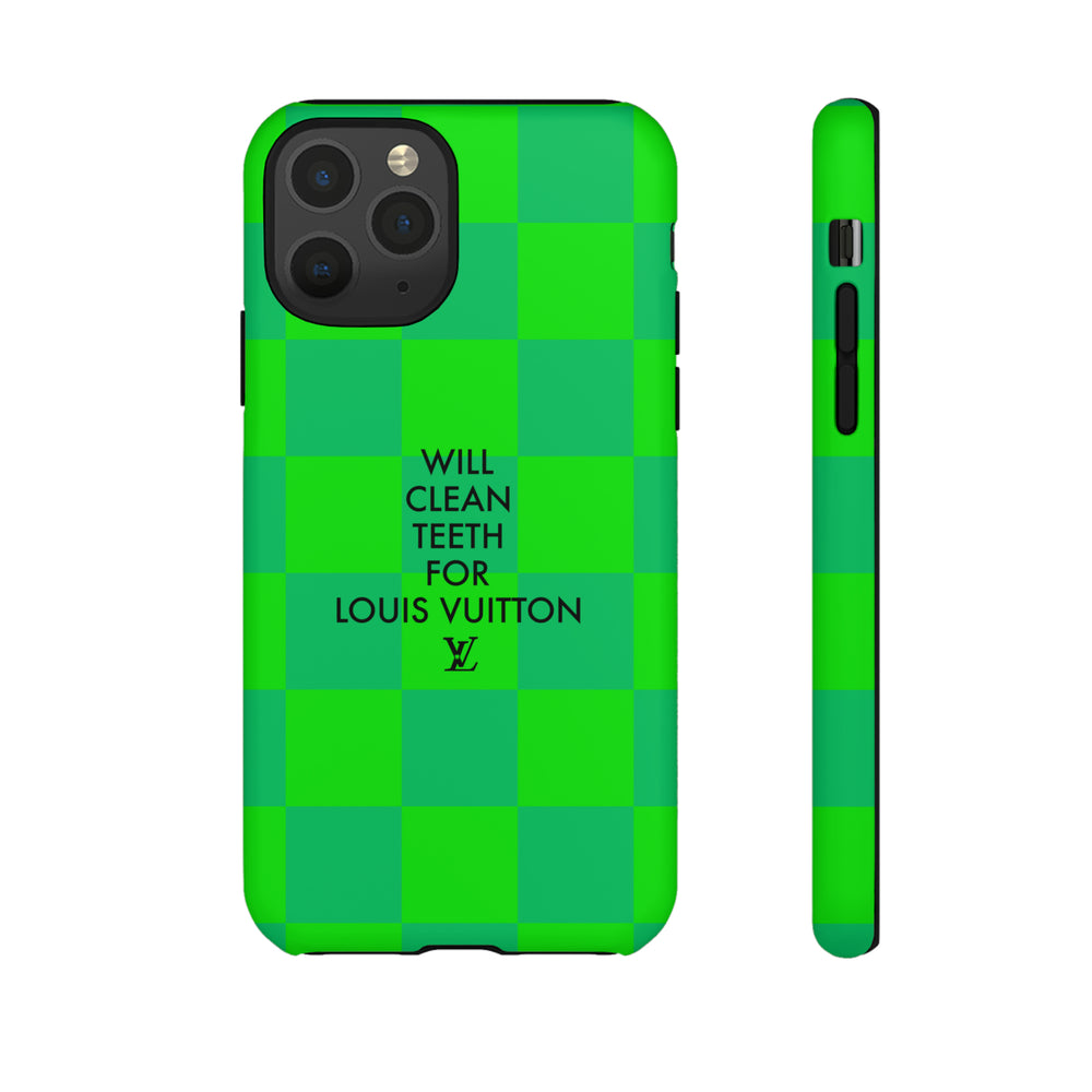 Will Clean Teeth For L Tough Cell Phone Case -Green Check