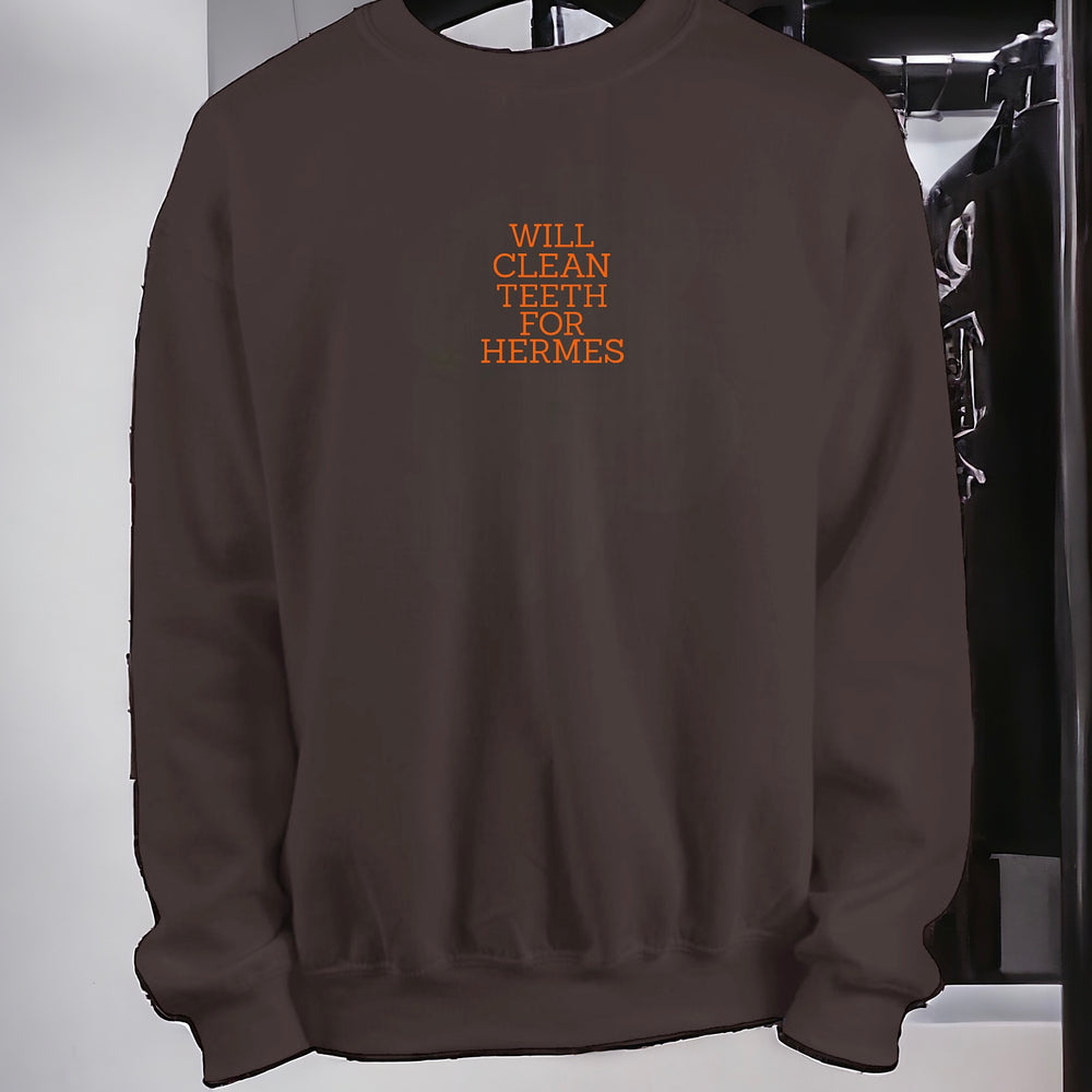 Will Clean Teeth For H Embroidered Heavyweight Sweatshirt- Brown