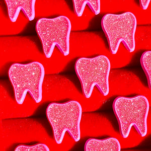 Original Tooth Pin- Pink Glitter in Pink Plating