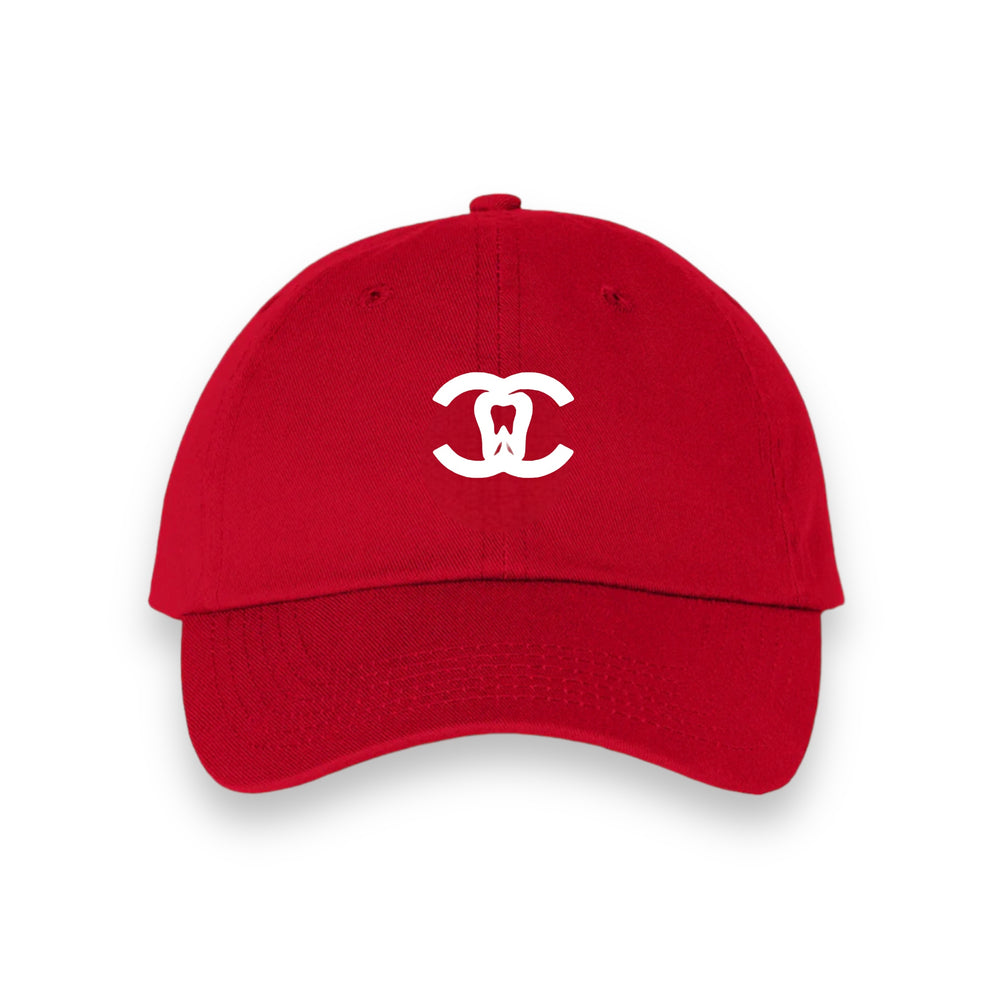 C Tooth Red Bio-Washed Dad Hat With White Embroidery