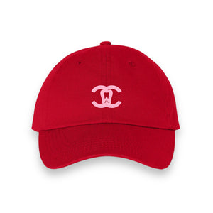 C Tooth Red Bio-Washed Dad Hat With Pink Embroidery