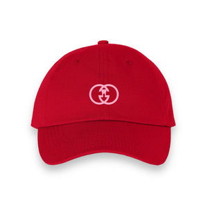 G Tooth Red Bio-Washed Dad Hat With Light Pink Embroidery