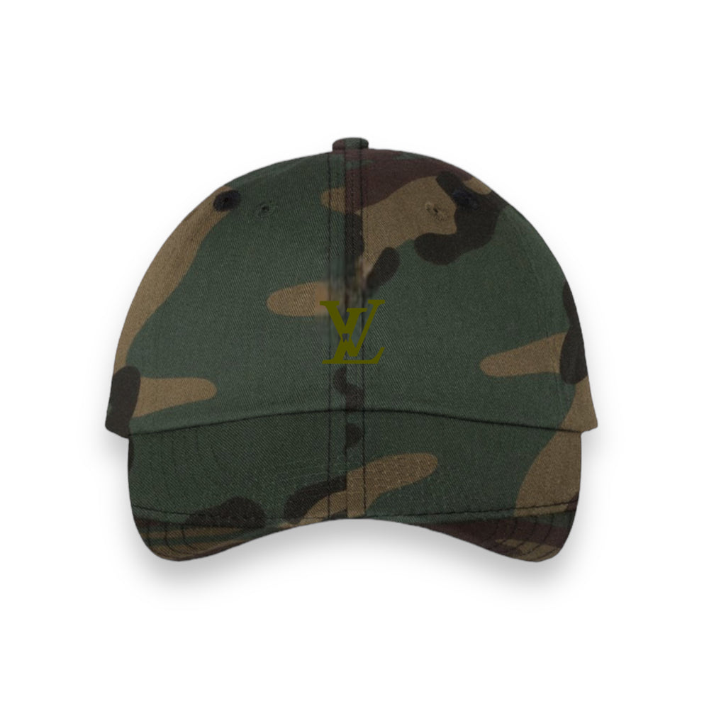 L Tooth Camo Bio-Washed Dad Hat With Olive Green Embroidery