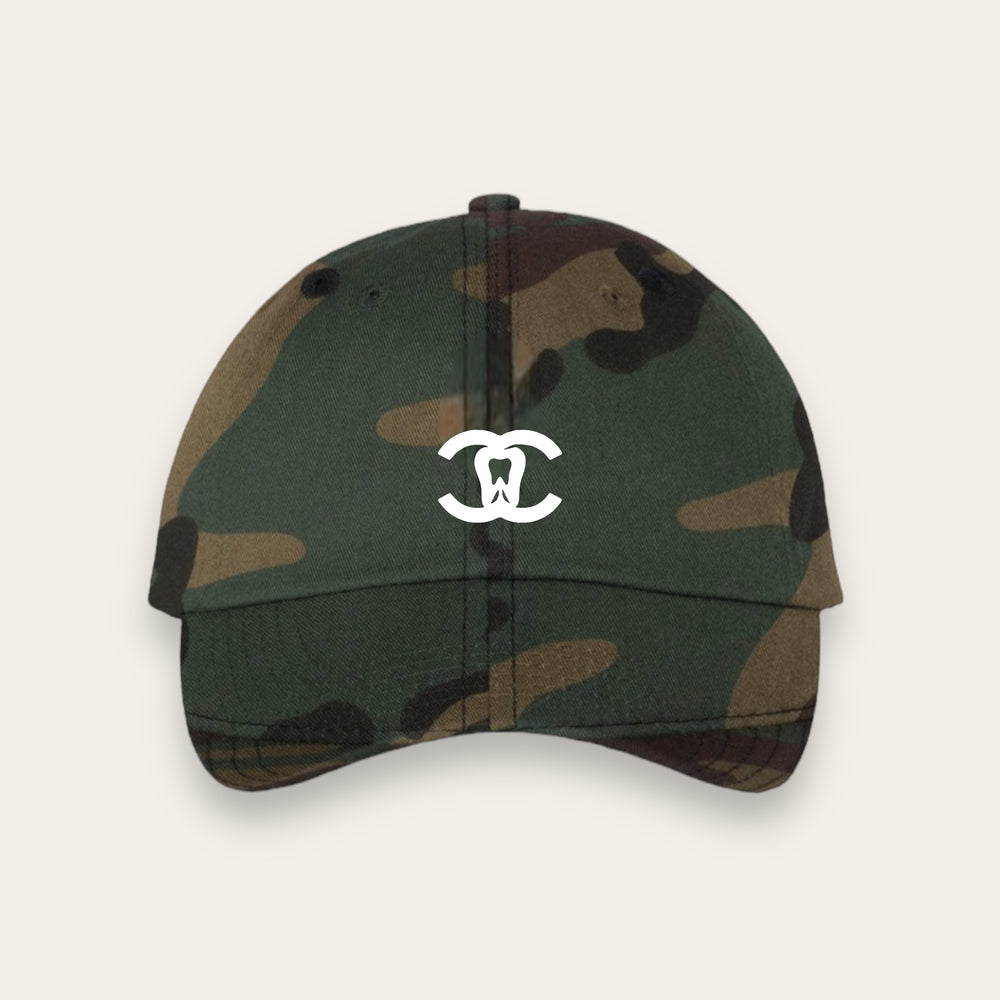 C Tooth Camo Bio-Washed Dad Hat With White Embroidery