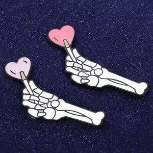 Skeleton Hand Heart Lollipop Pin
