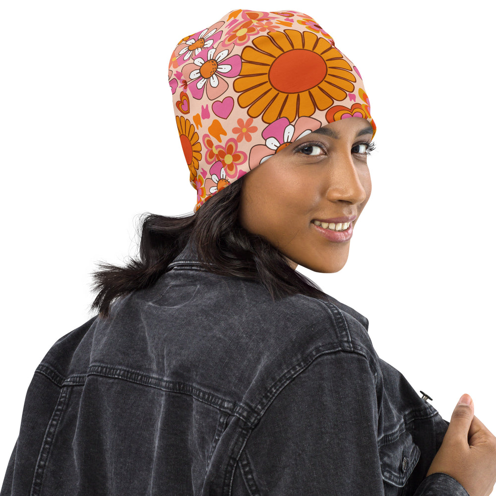 Toothy Retro Fall All-Over Print Beanie- Nude