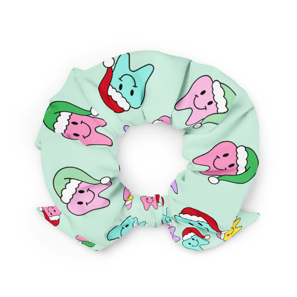 Santa Happy Tooth  Scrunchie- Mint