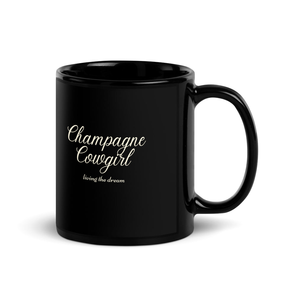 Champagne Cowgirl Black Glossy Mug