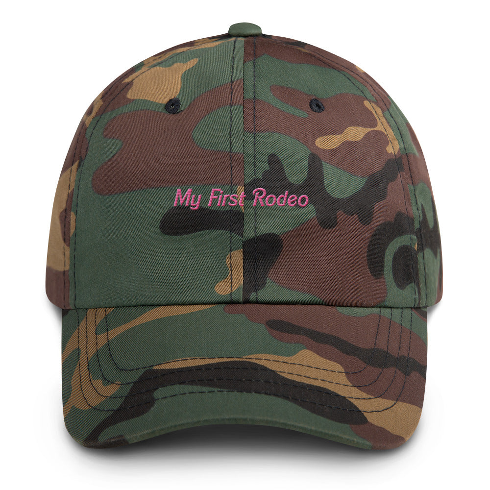 
            
                Load image into Gallery viewer, My First Rodeo Pink Embroidered Dad hat
            
        