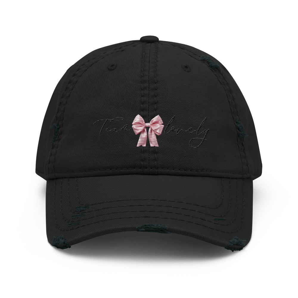 Team Lovely Pink Bow Embroidered Distressed Dad Hat