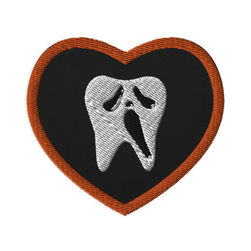 
            
                Load image into Gallery viewer, Scream Ghost Tooth Embroidered Heart Patch Orange Trim
            
        