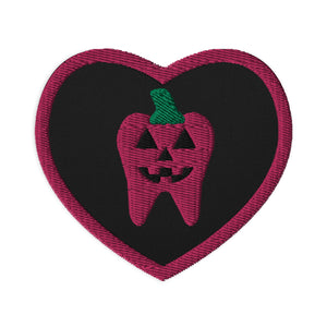 Pink Jack-O’-Lantern Tooth Embroidered Heart Patch