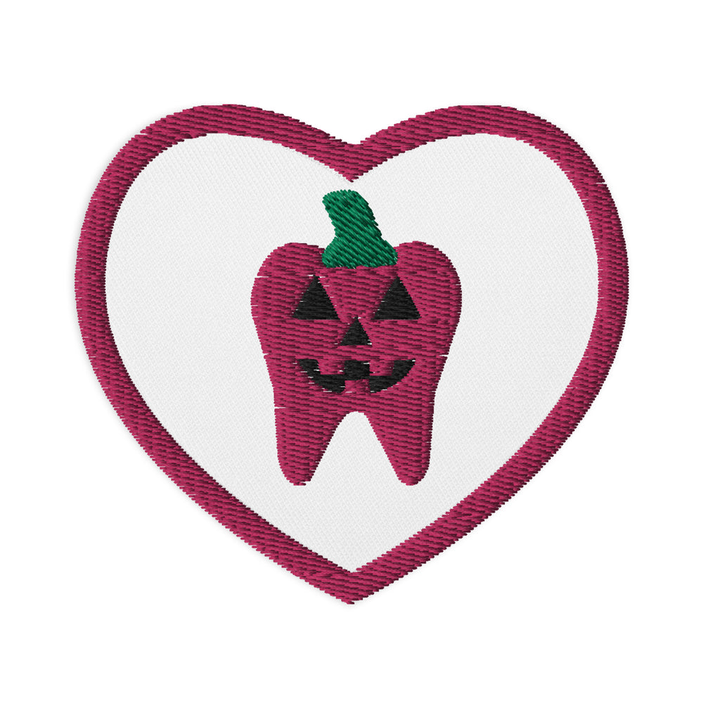 
            
                Load image into Gallery viewer, Pink Jack-O’-Lantern Tooth Embroidered Heart Patch
            
        