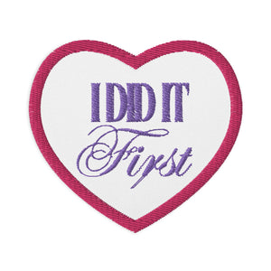 ‘I Did It Firs’ Embroidered Heart Patch- pink & purple